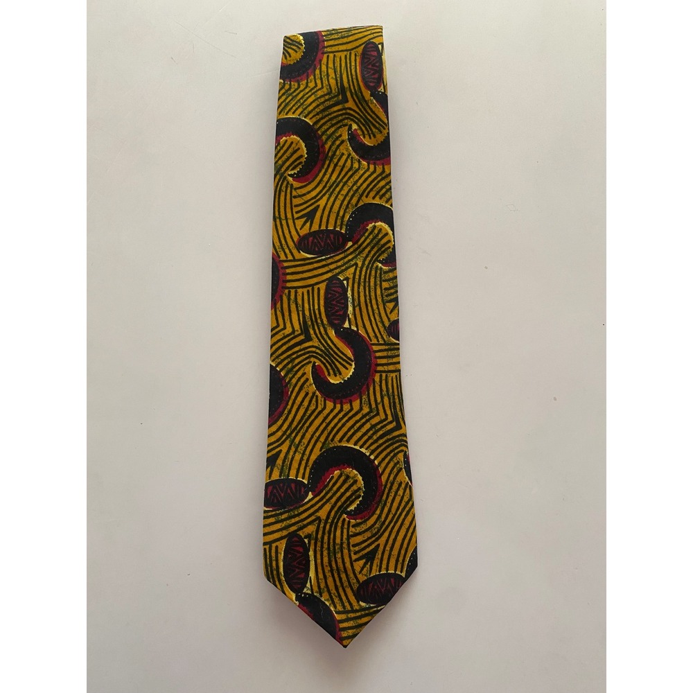 Vintage Banana Republic Safari & Travel Co Mens Cotton Tie Yellow Wax Print USA